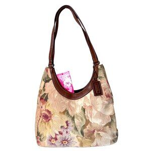 Relic By Fossil Floral Tapestry Shoulder Hobo Bag With Faux Leather Trim